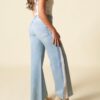 Jean tiro alto wide leg acampanado encaje lateral artesanal, denim celeste Ref 240927