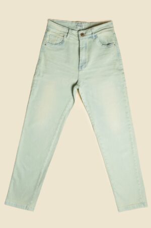 Jean Slim fit Tiro Alto bota recta angosta color celeste luminoso con matiz verde oliva licrado Ref: 240932