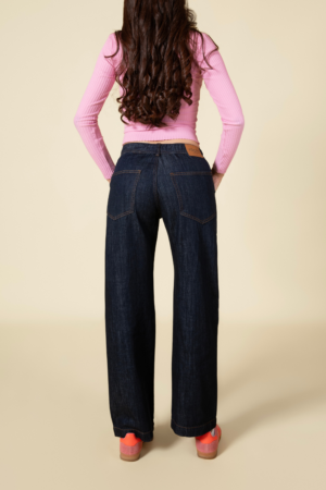 Jean Wide Leg Tiro Medio Pretina Elástica Denim Azul Índigo Ref: 240933