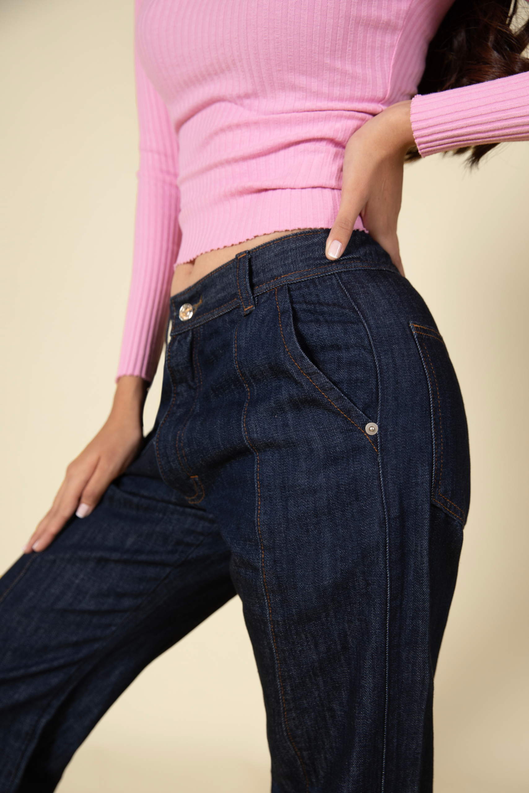 Jean Wide Leg Tiro Medio Pretina Elástica Denim Azul Índigo Ref: 240933