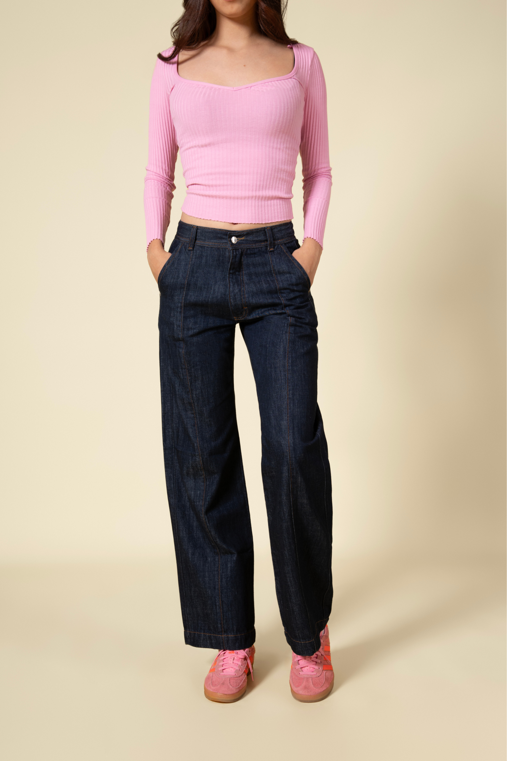 Jean Wide Leg Tiro Medio Pretina Elástica Denim Azul Índigo Ref: 240933