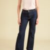 Jean wide leg tiro alto azul índigo profundo denim licrado con pinza ref 249035